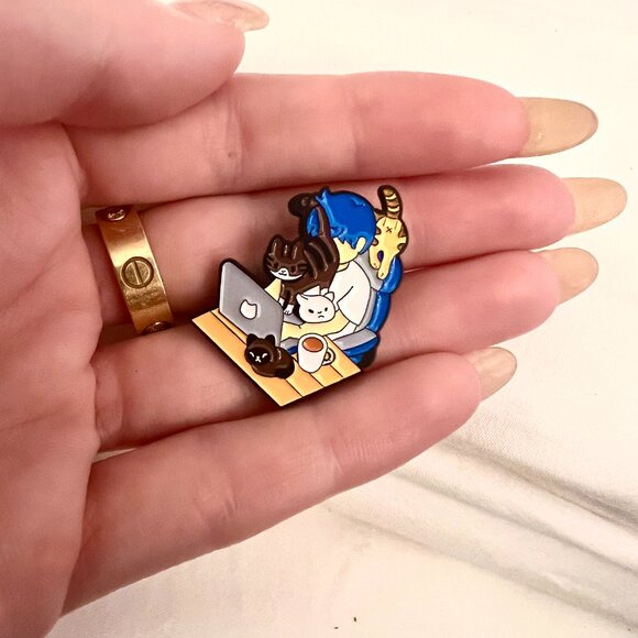 🧷Enamel Pin - "Working From Home With Cats" - Black Backing - Picture 2 of 3